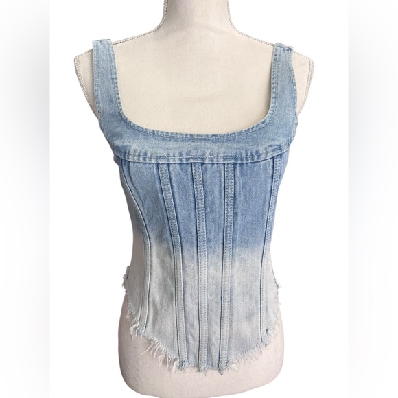 Pretty Little Thing Denim Frayed Hem Corset Top Blue Ombré size 6 - Picture 2 of 7